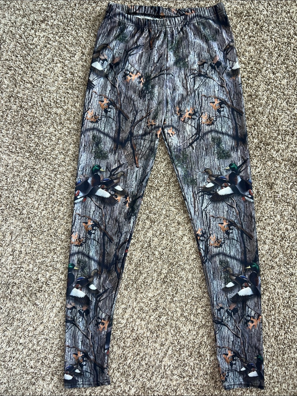 Camouflage Leggings with Ducks - Brown/Green- Wood No size but measures Sz Small - Picture 3 of 10